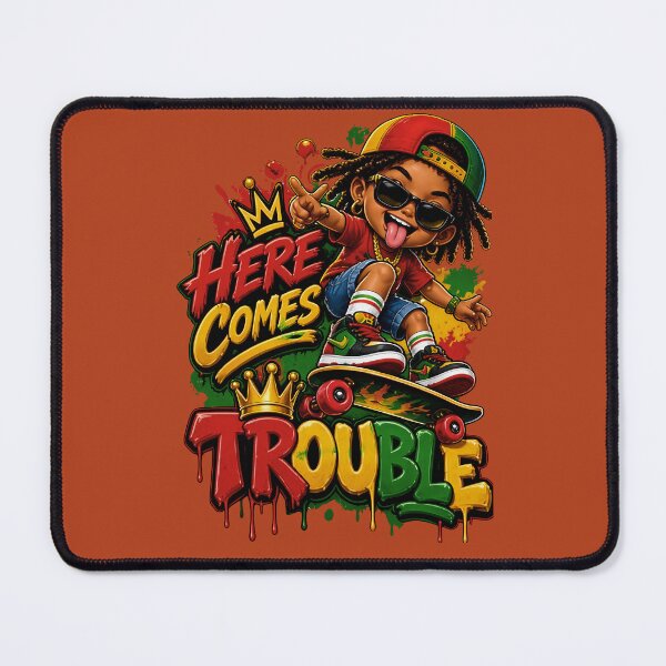 Item preview, Here Comes Trouble Rasta Skate Kid Cartoon designed and sold by digitalbob60.