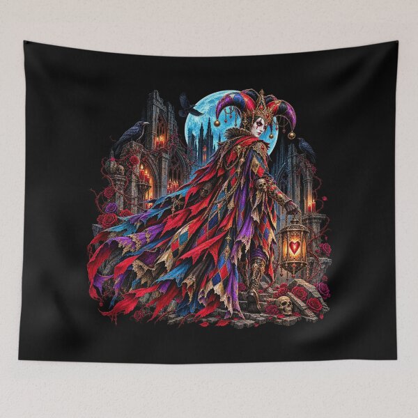 Item preview, Harlequin of the Hollow Court – Gothic Jester Dark Fantasy designed and sold by TheInkRaven.