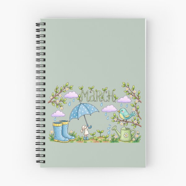 Item preview, Hello March – Whimsical Spring Rain Garden & Cute Bird Illustration designed and sold by Mylittleshop26.