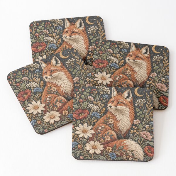 Item preview, Embroidered Red Fox in Moonlit Wildflower Garden designed and sold by Gold Turtle  Lina.