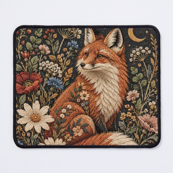 Item preview, Embroidered Red Fox in Moonlit Wildflower Garden designed and sold by Gold Turtle  Lina.
