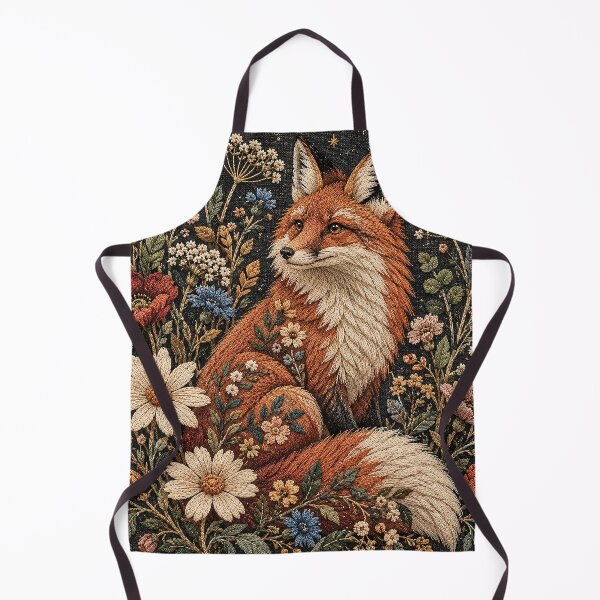 Item preview, Embroidered Red Fox in Moonlit Wildflower Garden designed and sold by Gold Turtle  Lina.