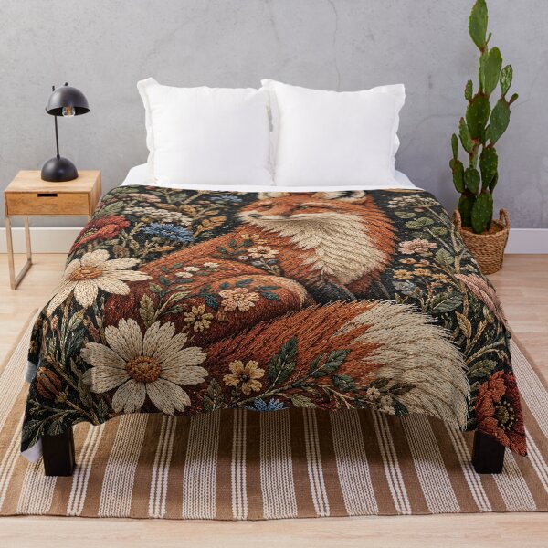 Item preview, Embroidered Red Fox in Moonlit Wildflower Garden designed and sold by Gold Turtle  Lina.