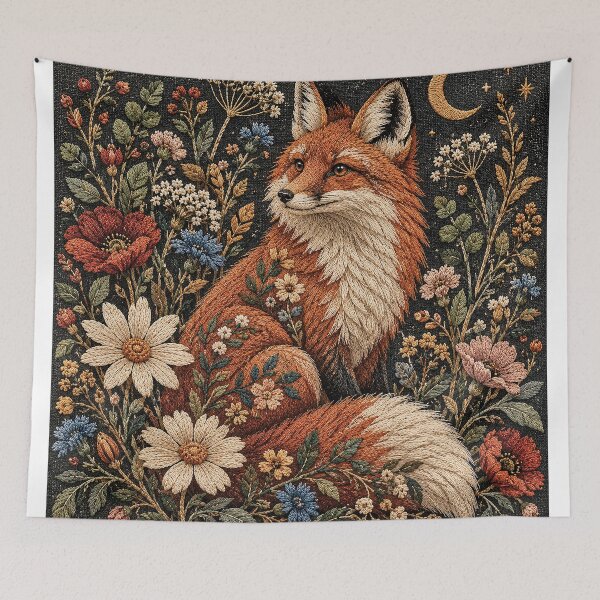 Item preview, Embroidered Red Fox in Moonlit Wildflower Garden designed and sold by Gold Turtle  Lina.