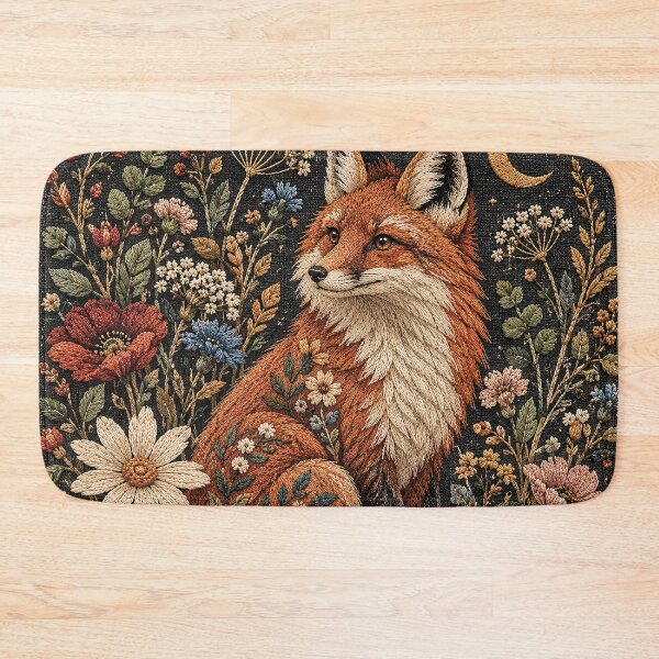 Item preview, Embroidered Red Fox in Moonlit Wildflower Garden designed and sold by Gold Turtle  Lina.