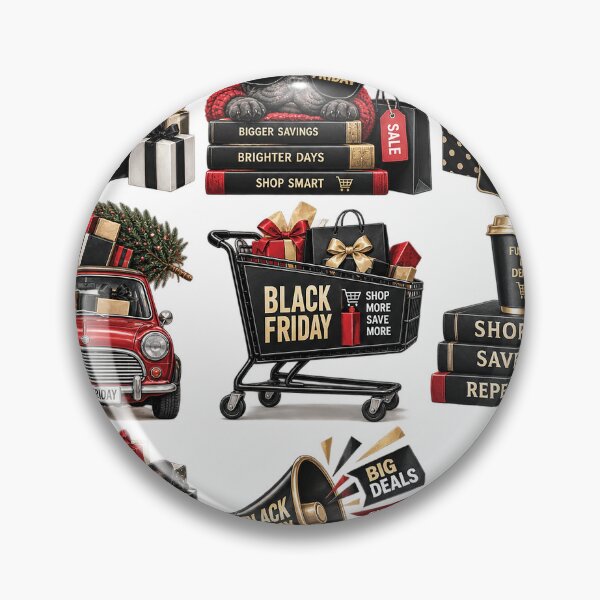Item preview, Black Friday Shopping Sale Collection With Gift Boxes, Shopping Bags, French Bulldog, Cart, Red Car and Promotional Megaphone designed and sold by Gold Turtle  Lina.