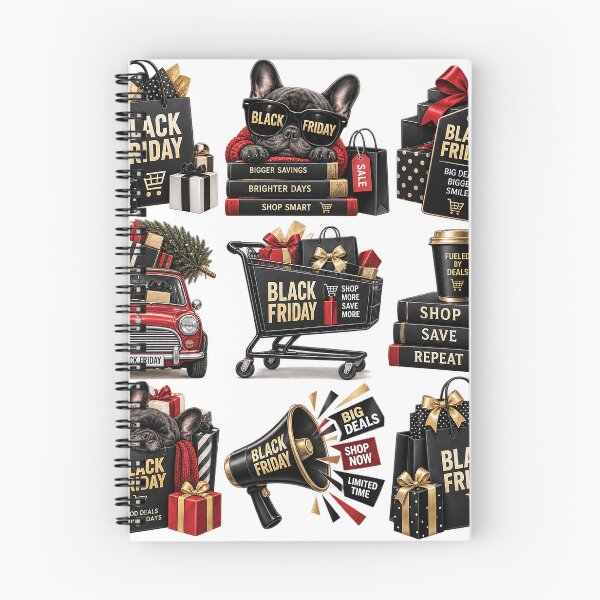 Item preview, Black Friday Shopping Sale Collection With Gift Boxes, Shopping Bags, French Bulldog, Cart, Red Car and Promotional Megaphone designed and sold by Gold Turtle  Lina.