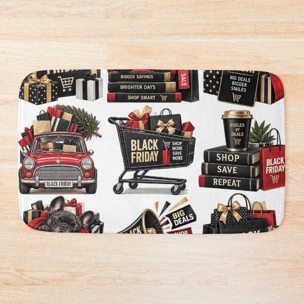 Item preview, Black Friday Shopping Sale Collection With Gift Boxes, Shopping Bags, French Bulldog, Cart, Red Car and Promotional Megaphone designed and sold by Gold Turtle  Lina.