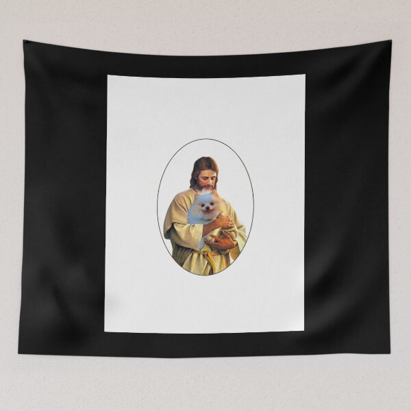 Item preview, Jesus Holding a Cute Pomeranian Dog  designed and sold by Janycabresok.