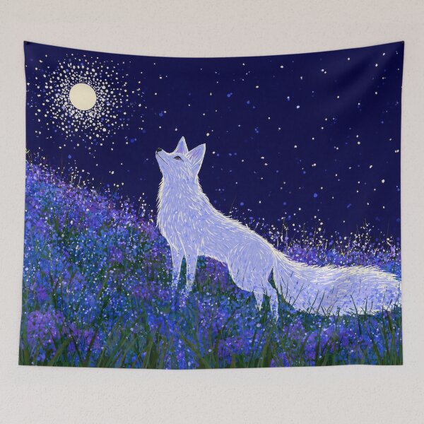 Item preview, White Fox gazes at midnight moon designed and sold by scicilysimonee.
