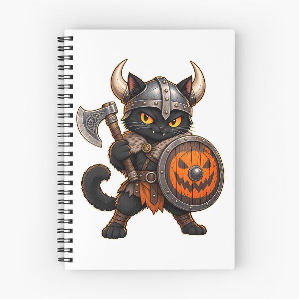 Item preview, Halloween Viking Black Cat with Pumpkin Shield designed and sold by Natrix Art Design.