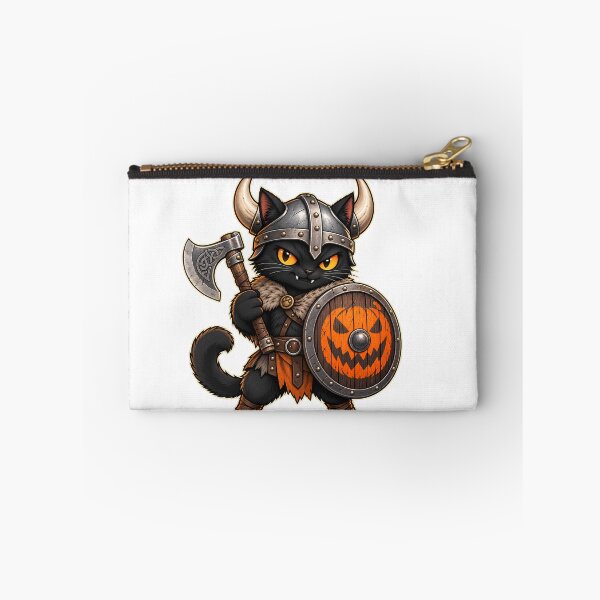 Item preview, Halloween Viking Black Cat with Pumpkin Shield designed and sold by Natrix Art Design.