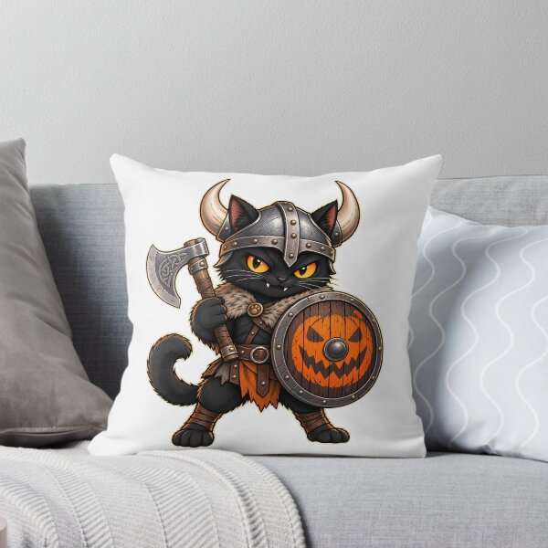 Item preview, Halloween Viking Black Cat with Pumpkin Shield designed and sold by Natrix Art Design.