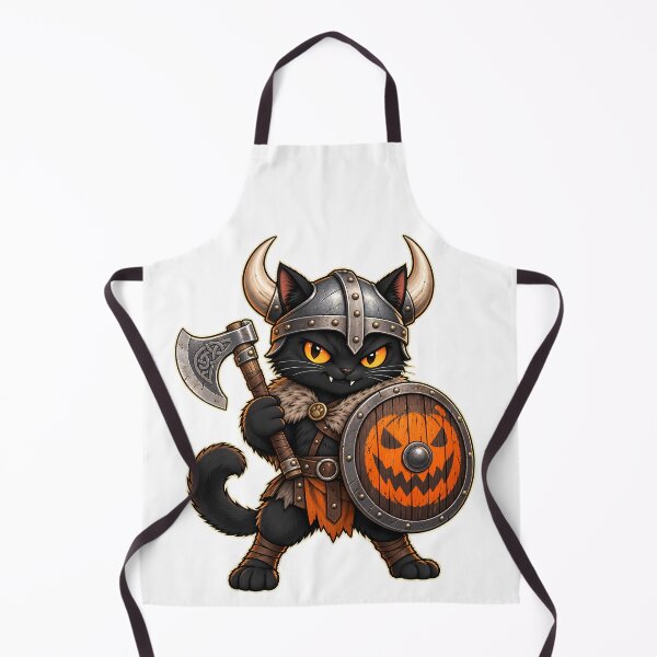 Item preview, Halloween Viking Black Cat with Pumpkin Shield designed and sold by Natrix Art Design.