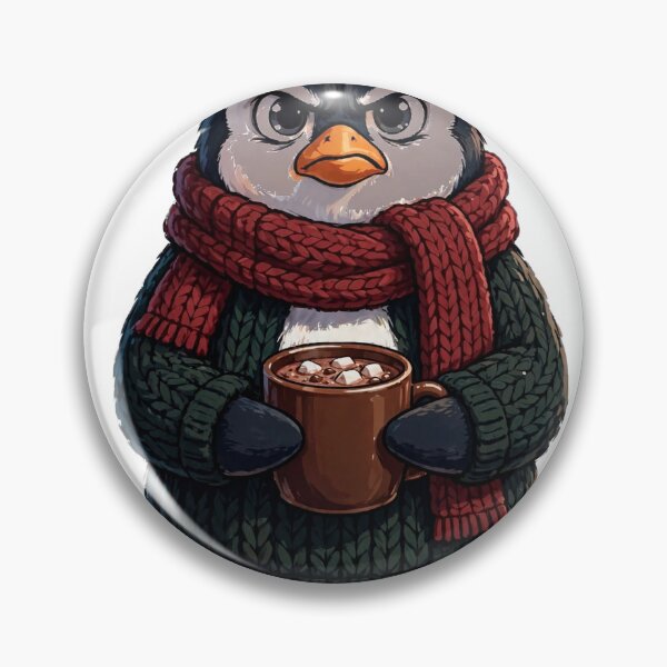 Item preview, Grumpy Penguin with Hot Cocoa - Cute Cozy Christmas Tee designed and sold by KERK Art and Design.