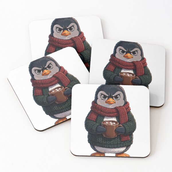 Item preview, Grumpy Penguin with Hot Cocoa - Cute Cozy Christmas Tee designed and sold by KERK Art and Design.