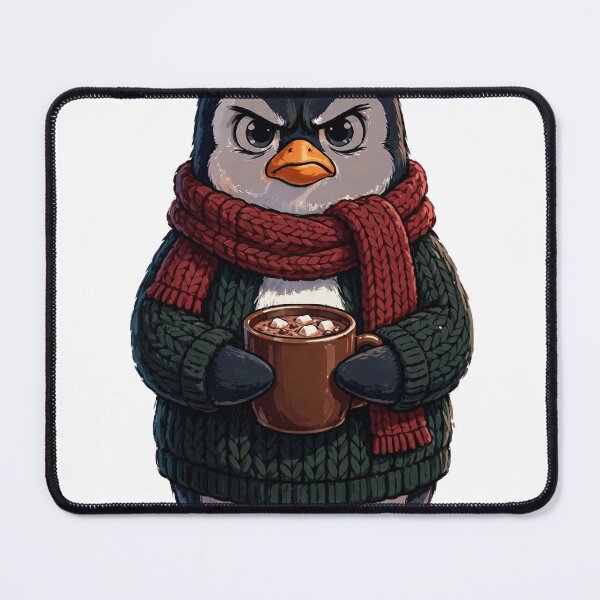 Item preview, Grumpy Penguin with Hot Cocoa - Cute Cozy Christmas Tee designed and sold by KERK Art and Design.