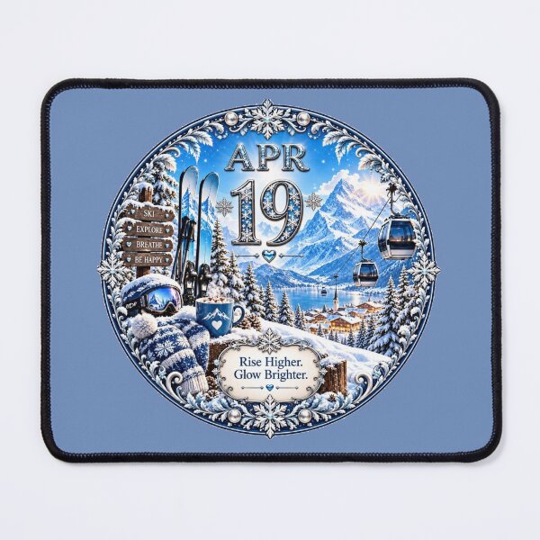 Item preview, April 19 Birthday Ski Mountain Design | Winter Adventure Gift designed and sold by LunaMoments.