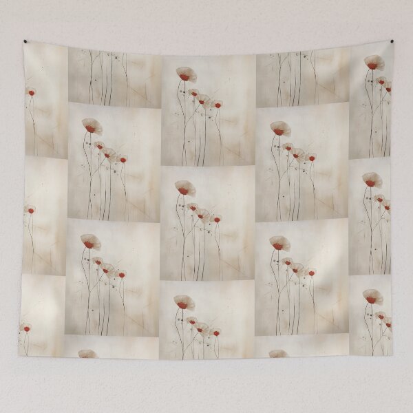 Item preview, Wabi sabi and japandi inspired flowers with red accent designed and sold by filigreedigital.