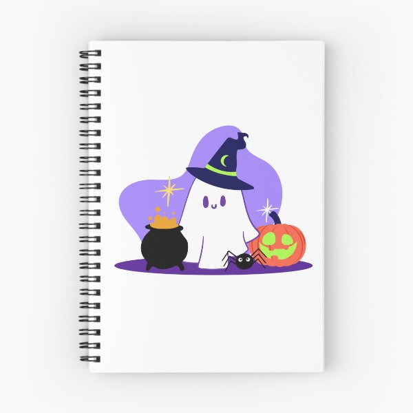 Item preview, Kawaii Wizard Ghost with Cauldron and Pumpkin designed and sold by ElizabethCoelho.