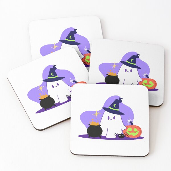 Item preview, Kawaii Wizard Ghost with Cauldron and Pumpkin designed and sold by ElizabethCoelho.