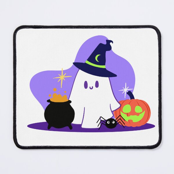 Item preview, Kawaii Wizard Ghost with Cauldron and Pumpkin designed and sold by ElizabethCoelho.