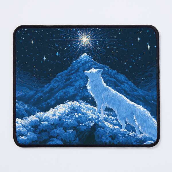 Item preview, White fox looking up at a glowing bright star designed and sold by scicilysimonee.