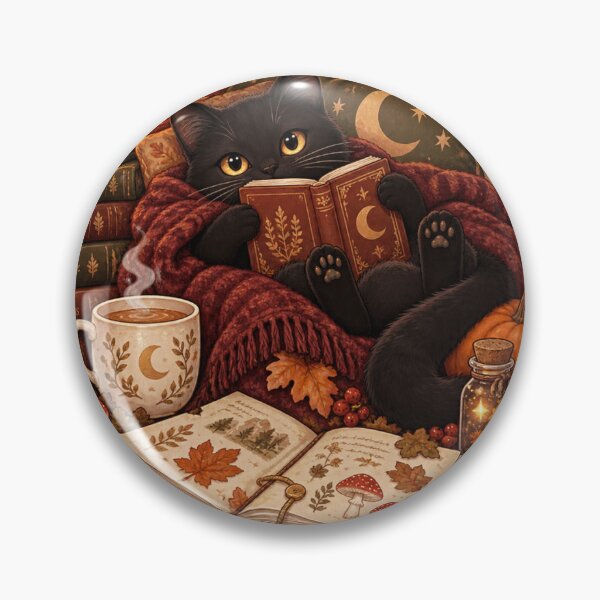 Item preview, Cozy black reading cat with a book in autumn designed and sold by Lichtisign.