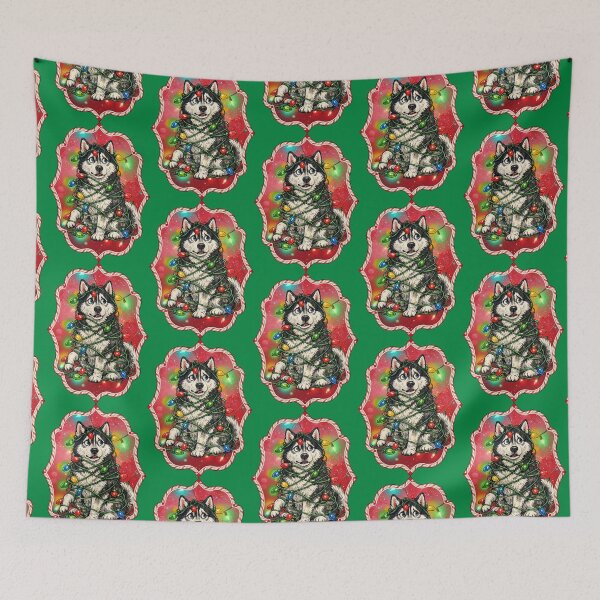 Item preview, Funny Dog Tangled in Christmas Lights Siberian Husky designed and sold by Lion and Lamb Design.
