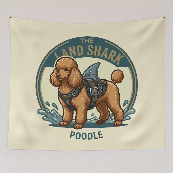 Item preview, The Land Shark – Funny Poodle Dog Shark Fin Design - Brown designed and sold by Vin Zzep.