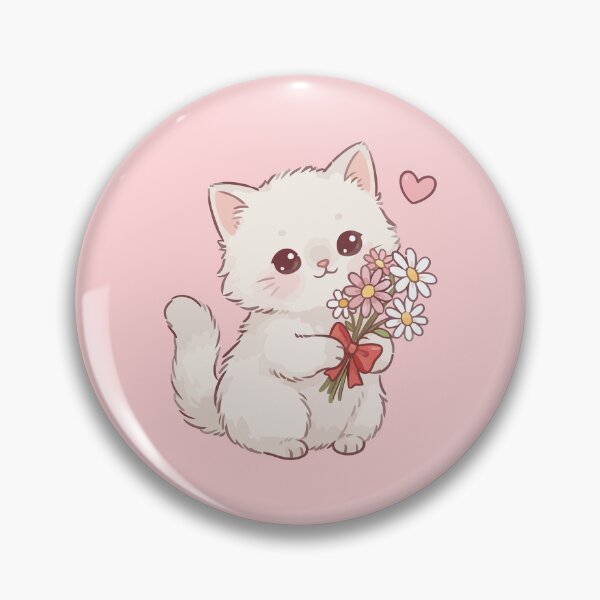 Item preview, Cute White Kitten Holding Daisy Flowers Bouquet Kawaii Cat designed and sold by Amir Faysal.