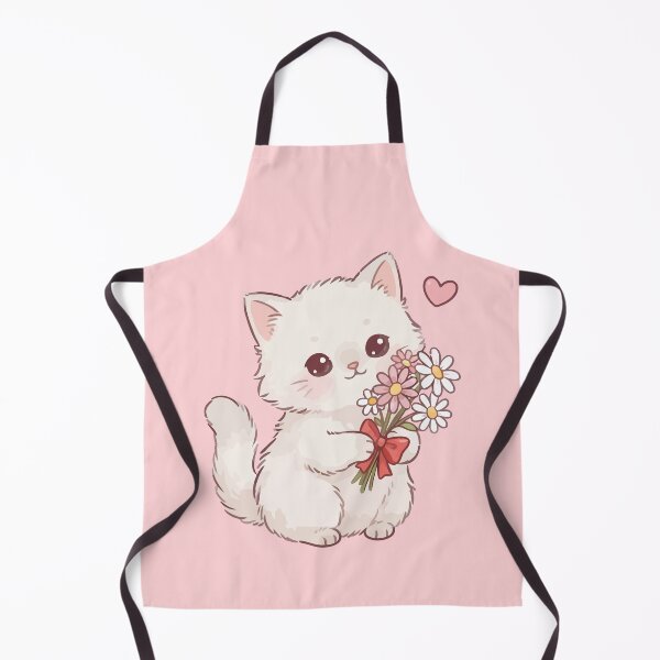 Item preview, Cute White Kitten Holding Daisy Flowers Bouquet Kawaii Cat designed and sold by Amir Faysal.