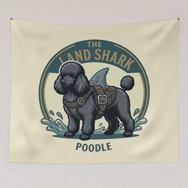 Item preview, The Land Shark – Funny Poodle Dog Shark Fin Design - Black designed and sold by Vin Zzep.