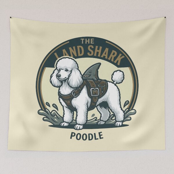 Item preview, The Land Shark – Funny Poodle Dog Shark Fin Design - White designed and sold by Vin Zzep.
