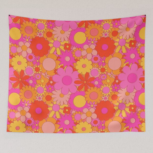 Item preview, Funky Daisy Floral in Orange + Pink designed and sold by YesterdayColl.