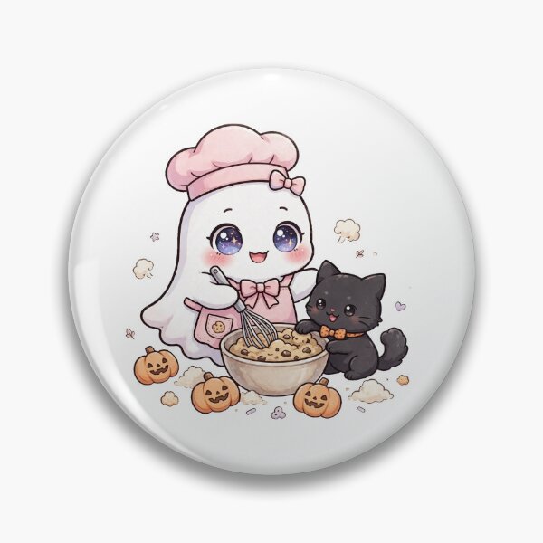 Item preview, Cute Ghost Baker Baking Pumpkin Cookies - Kawaii Halloween designed and sold by OmniaRozza.