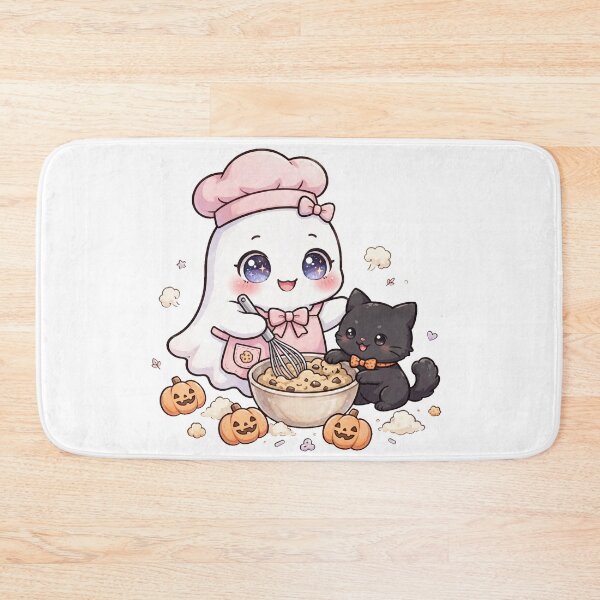 Item preview, Cute Ghost Baker Baking Pumpkin Cookies - Kawaii Halloween designed and sold by OmniaRozza.