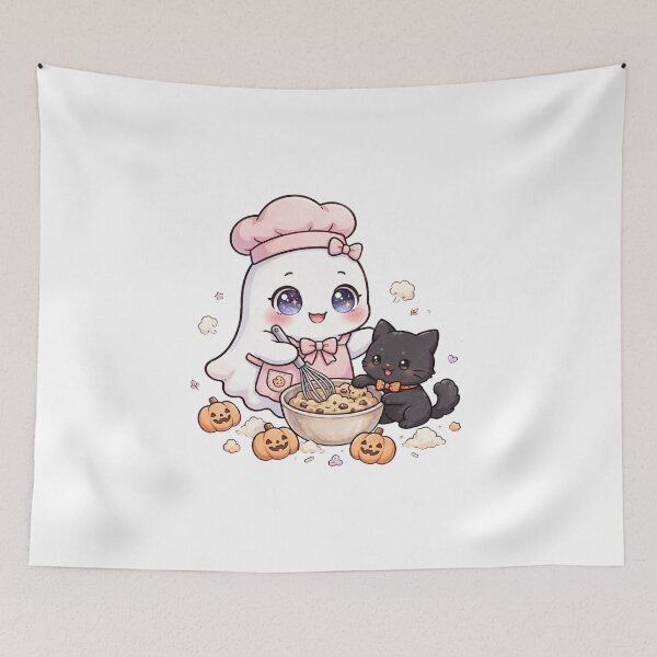 Item preview, Cute Ghost Baker Baking Pumpkin Cookies - Kawaii Halloween designed and sold by OmniaRozza.