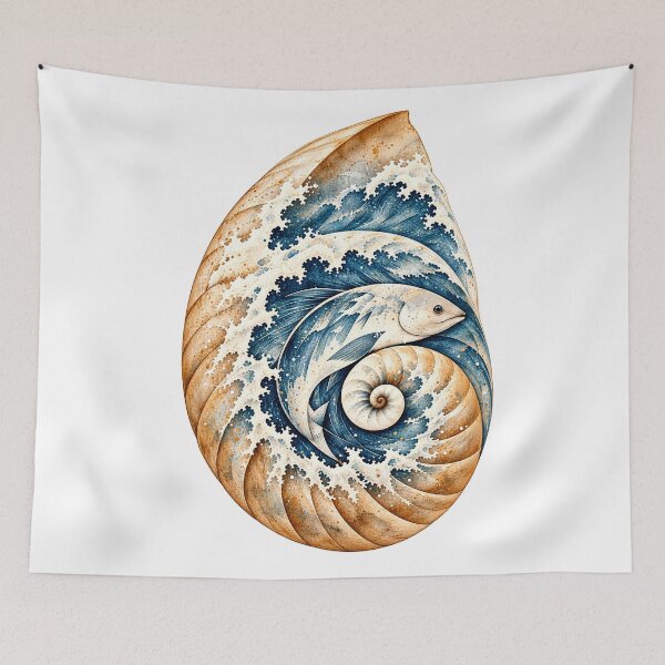 Item preview, The Sea Within the Shell | Hidden Fish Spiral Shell Art designed and sold by Norvian.