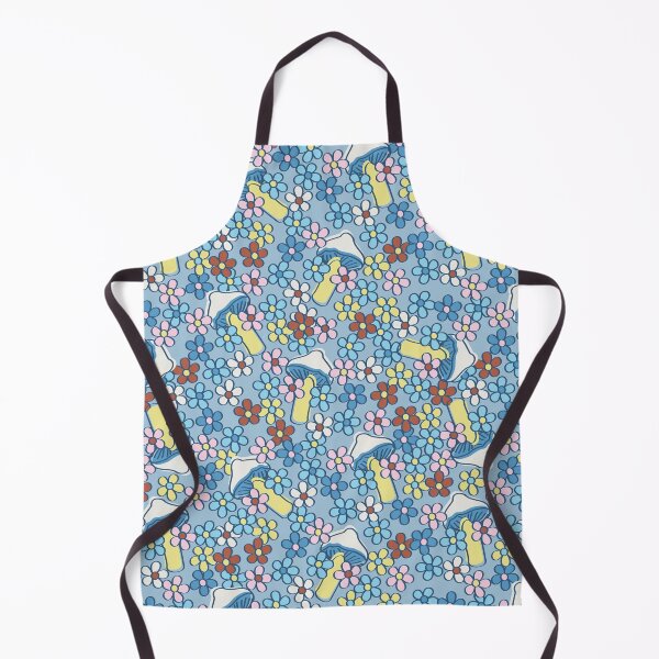 Item preview, Cottagecore Country Retro Mushrooms in Dusty Blue designed and sold by YesterdayColl.