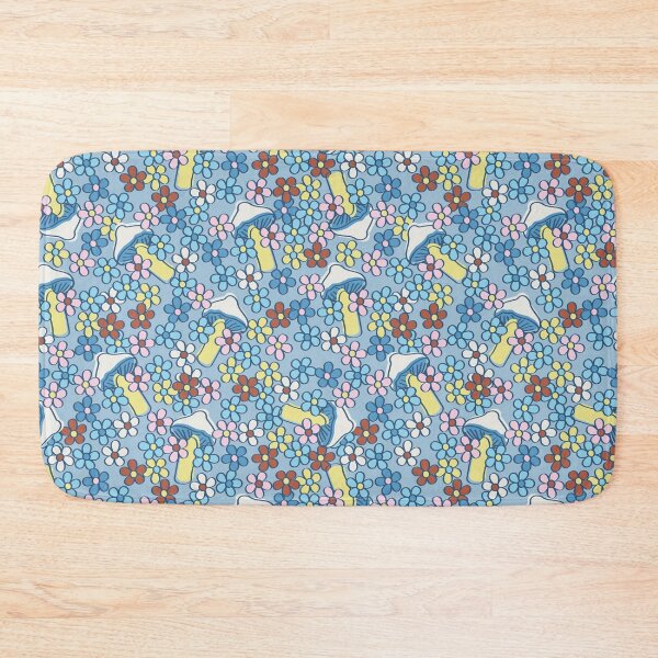 Item preview, Cottagecore Country Retro Mushrooms in Dusty Blue designed and sold by YesterdayColl.