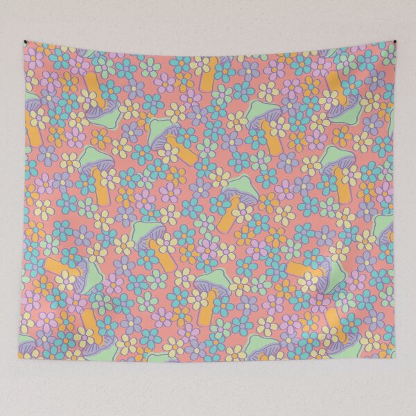 Item preview, Retro Country Mushrooms in Faded Pastel designed and sold by YesterdayColl.