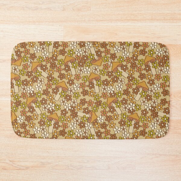 Item preview, Retro Country Mushrooms in Neutral Goldenrod designed and sold by YesterdayColl.