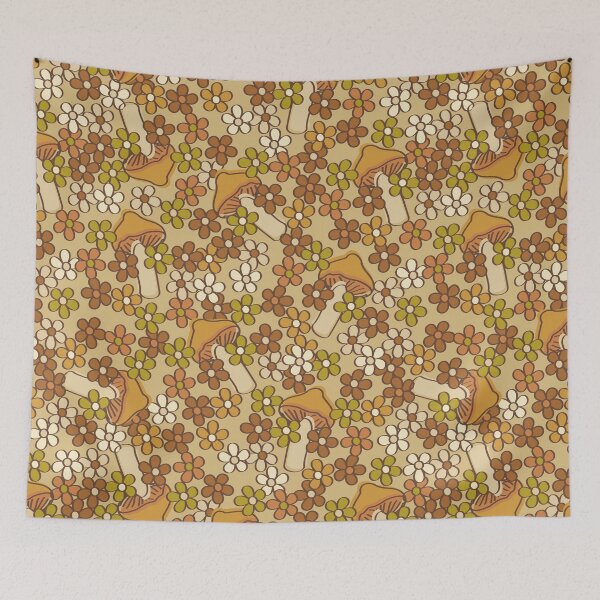 Item preview, Retro Country Mushrooms in Neutral Goldenrod designed and sold by YesterdayColl.