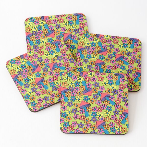 Item preview, Retro Country Mushrooms in Neon Rainbow designed and sold by YesterdayColl.
