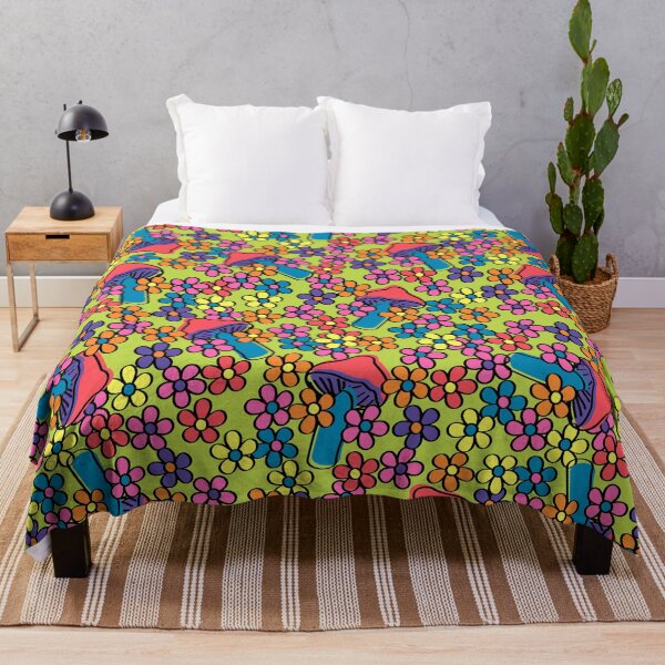 Item preview, Retro Country Mushrooms in Neon Rainbow designed and sold by YesterdayColl.