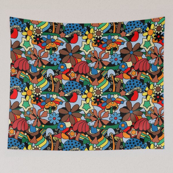 Item preview, 70's Psychedelic Garden in Primary + Black designed and sold by YesterdayColl.