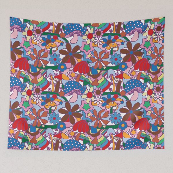 Item preview, 70's Psychedelic Garden in Scandi Primary + White designed and sold by YesterdayColl.