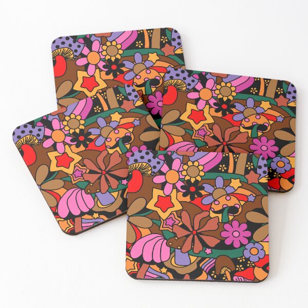 Item preview, 70's Psychedelic Garden in Mod Purple Brown + Black designed and sold by YesterdayColl.