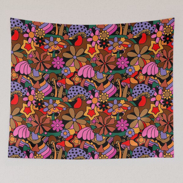 Item preview, 70's Psychedelic Garden in Mod Purple Brown + Black designed and sold by YesterdayColl.